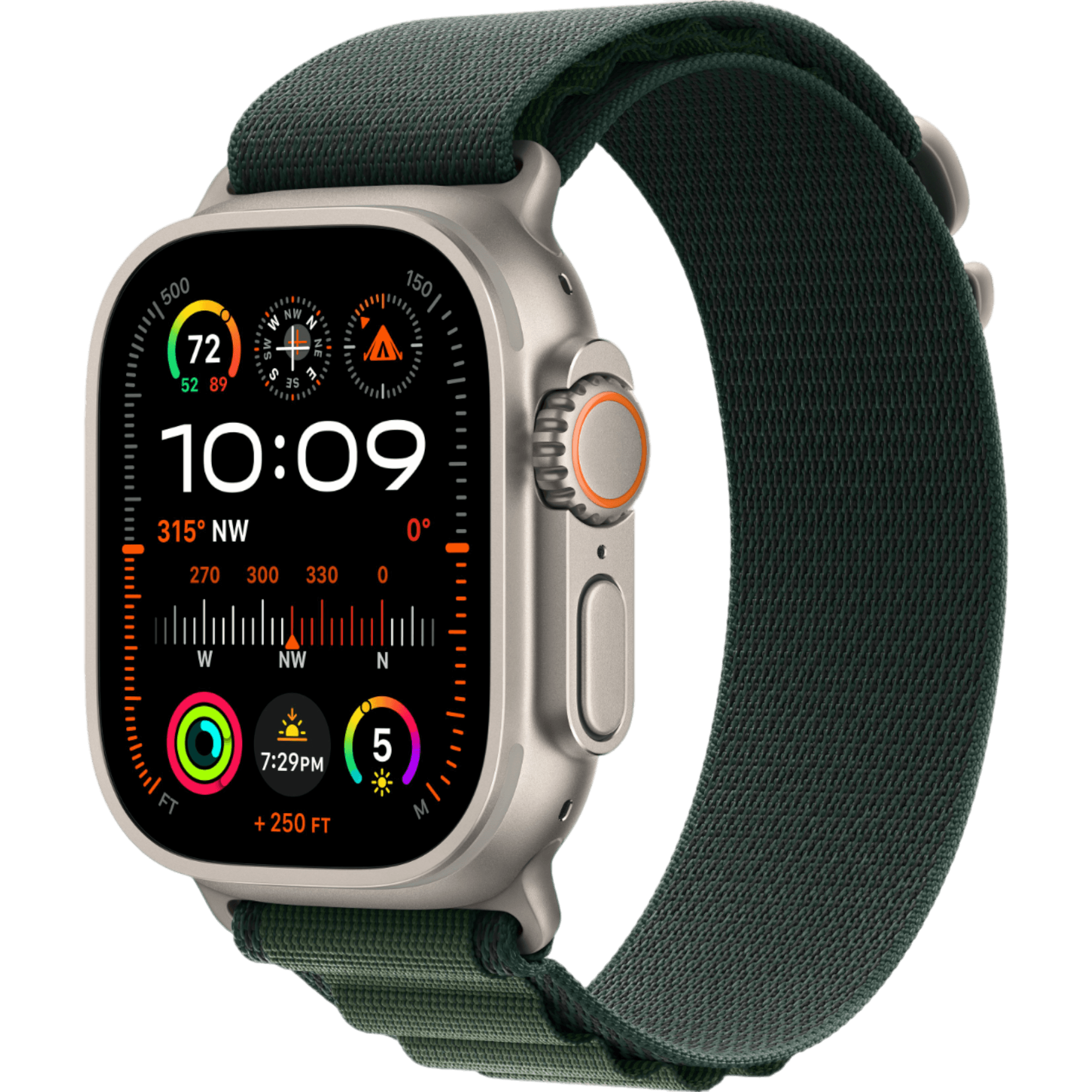 Apple Watch Ultra 2 GPS + Cellular, 49mm Natural Titanium Case with Dark Green Alpine Loop - Medium - alAsil